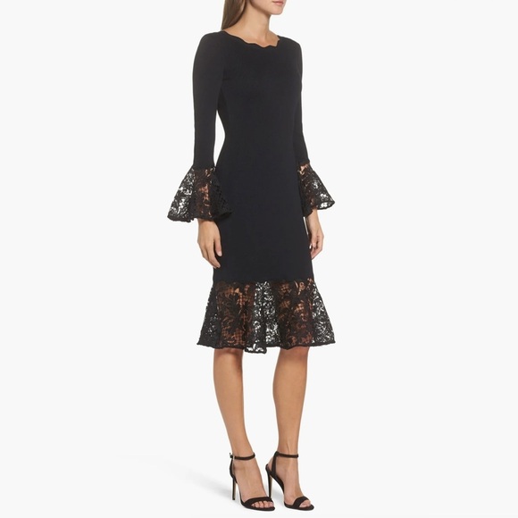 Sachin & Babi - Kochi Scoop-Back Fitted Midi Cocktail Dress w/ Lace - Jet Black - Picture 4 of 15